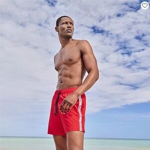 Sports Illustrated Swim Trunks Shorts Red Side Stripe 5 in  XXL‎ NWT $64